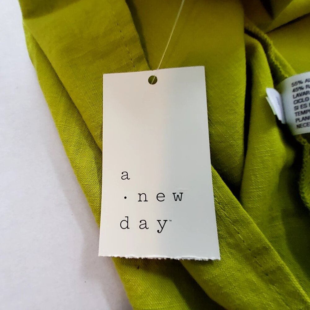 A New Day Lime Green Mini Skirt Elastic Waist Medium Size Cotton & Rayon Blend - Picture 7 of 10